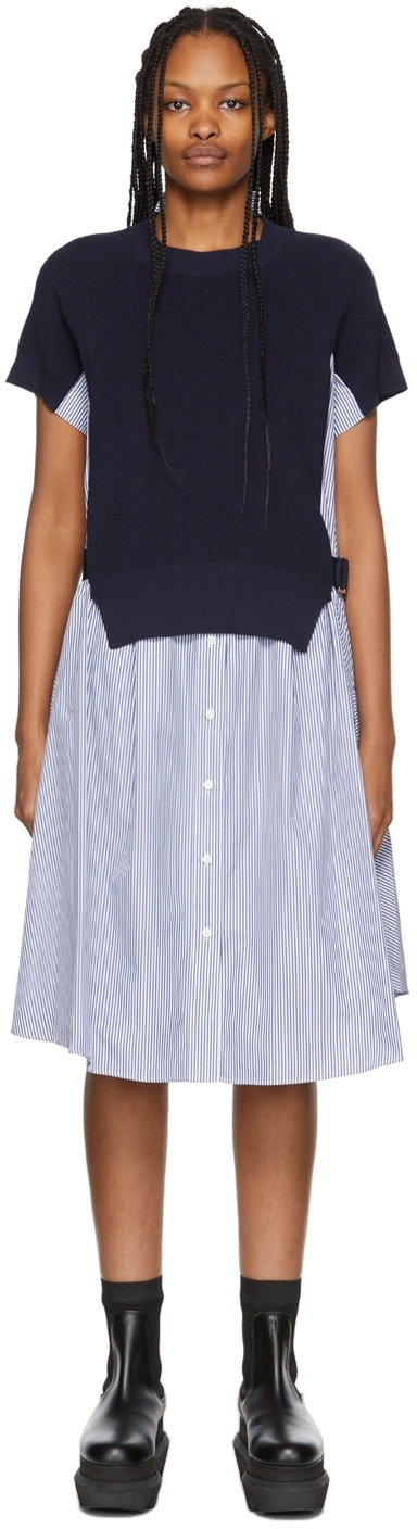 sacai Navy Cotton Knit Dress Sacai