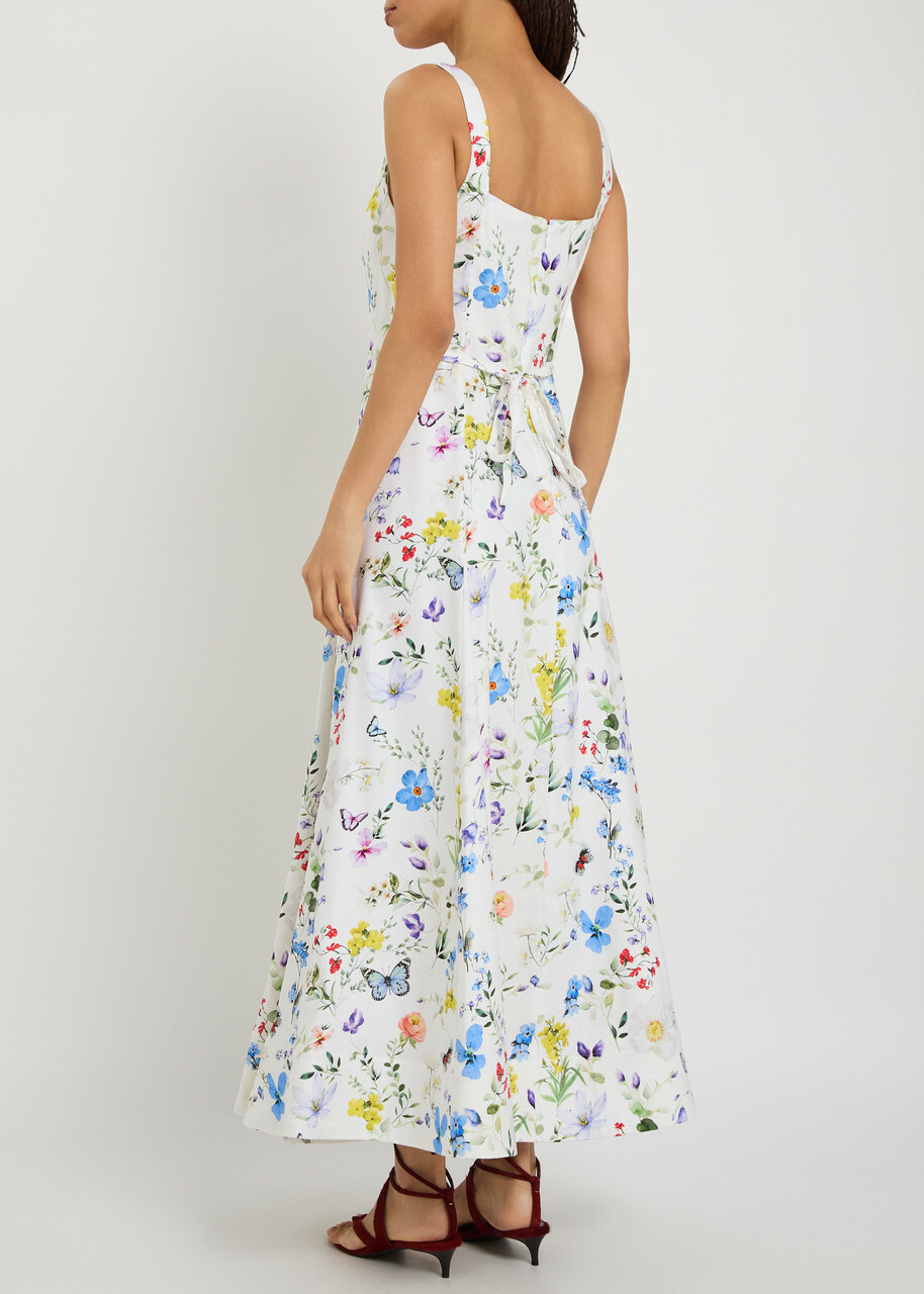 Alice + Olivia Polly Floral Linen-blend Midi Dress Multicoloured