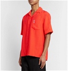 AMI - Camp-Collar Logo-Embroidered Woven Shirt - Red