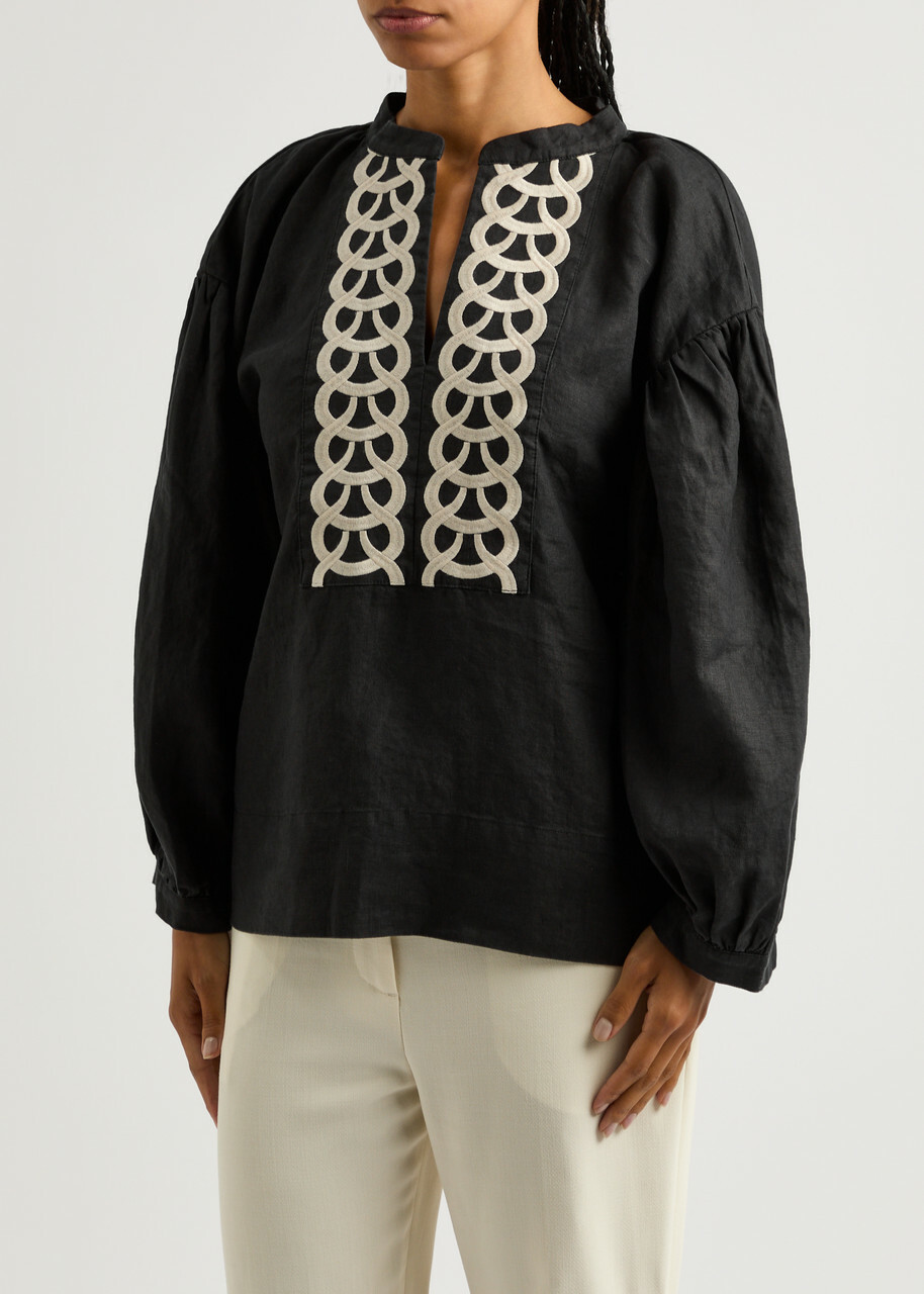 BY Malene Birger Cadmus Embroidered Linen Blouse Black