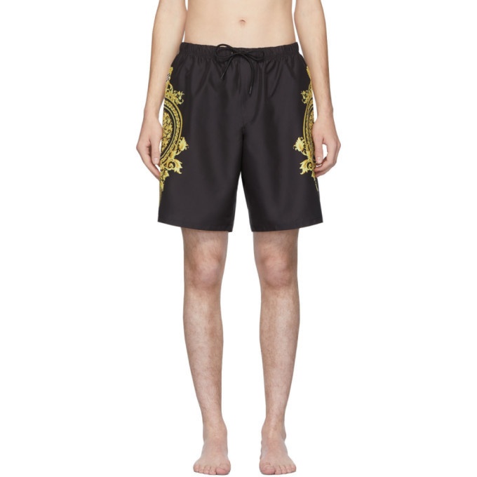 Photo: Versace Underwear Black and Gold Boxer Swim Shorts