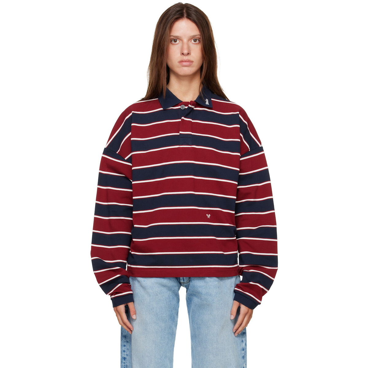 Rhude Burgundy & Navy Fontaine Striped L/S Polo
