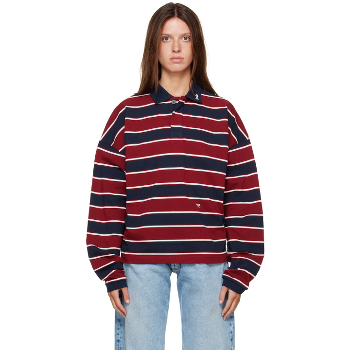 Photo: Rhude Burgundy & Navy Fontaine Striped L/S Polo