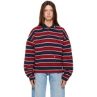 Rhude Burgundy & Navy Fontaine Striped L/S Polo