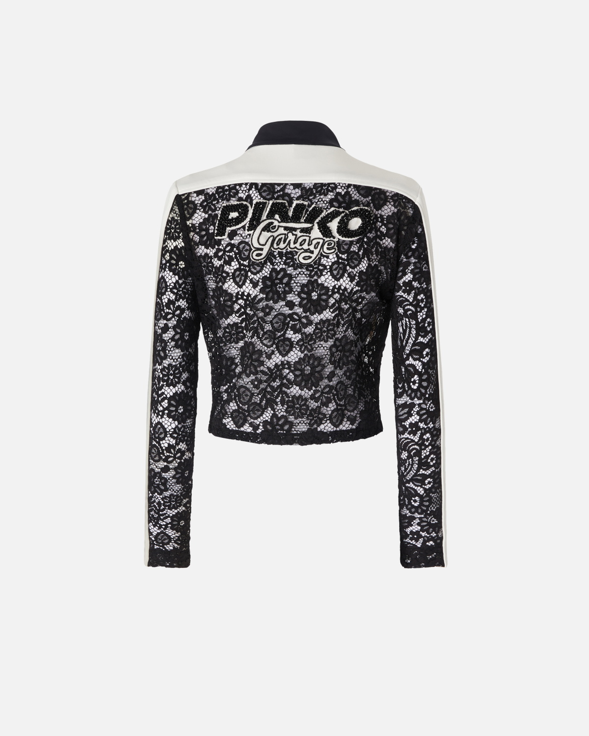 Pinko Light Lace Jacket With Embroidered Patches Black/White