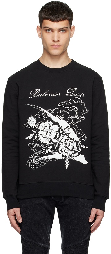Photo: Balmain Black Flower Print Sweatshirt
