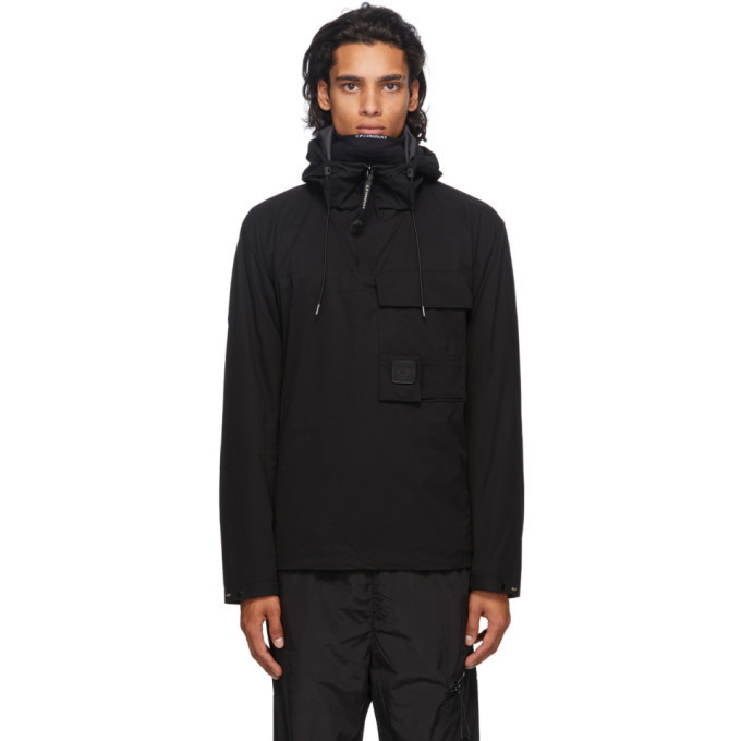 Photo: C.P. Company Black Nylon Half-Zip Hooded Jacket