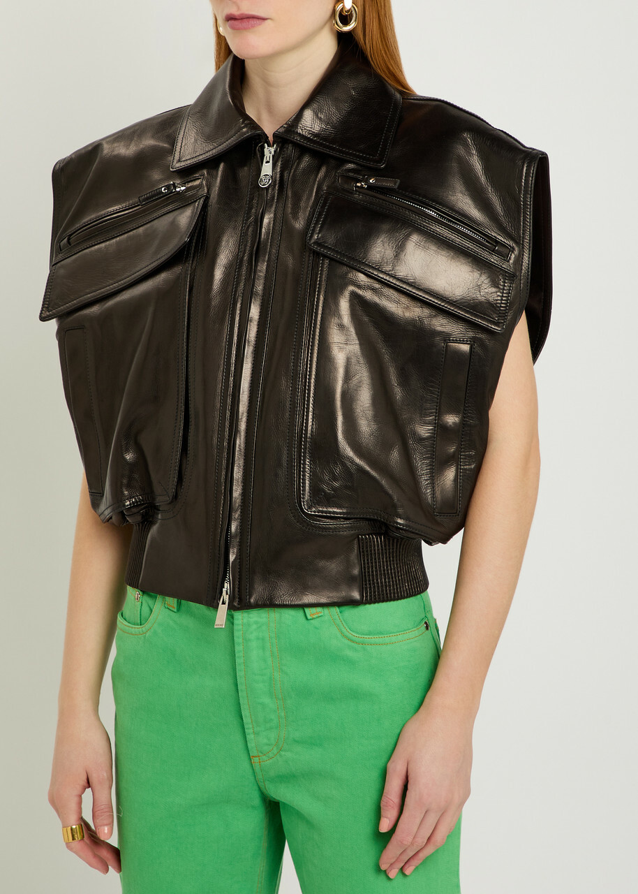 Versace Floridiana Calf Leather Vest Black