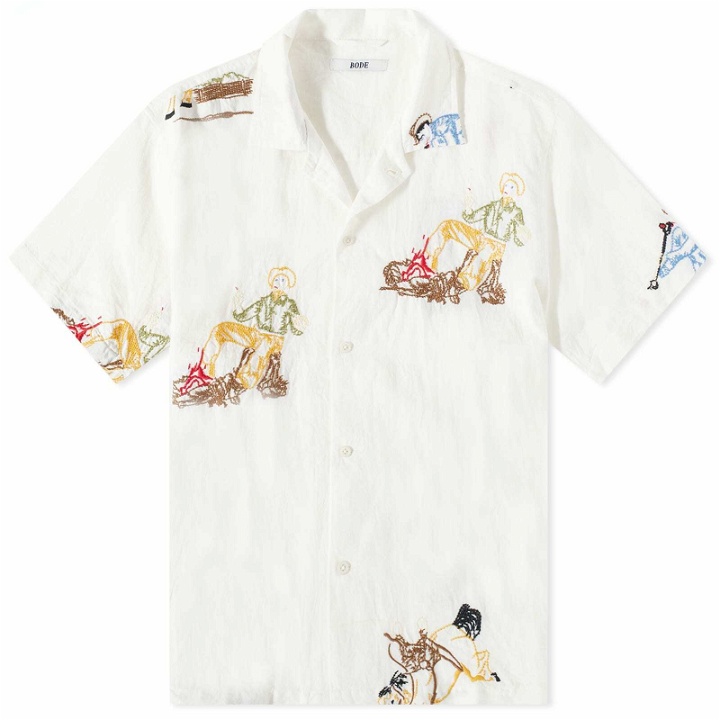 Photo: Bode Men's Embroidered Buckaroo Vacation Shirt in White Multi