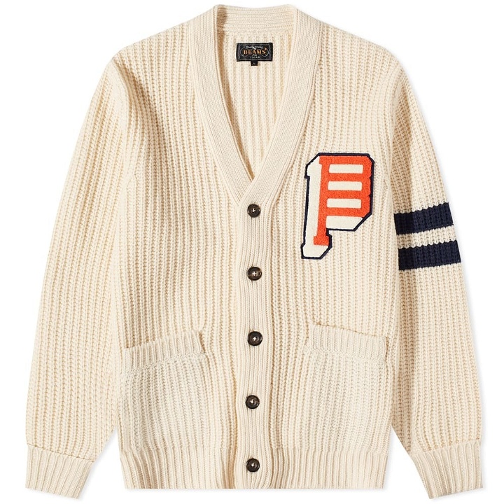 Photo: Beams Plus Men's Lettered 3G Cardigan in Ivory