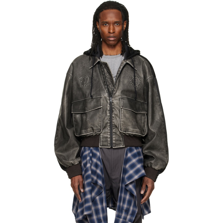 Photo: We11done Black Hybrid Hooded Faux-Leather Track Jacket