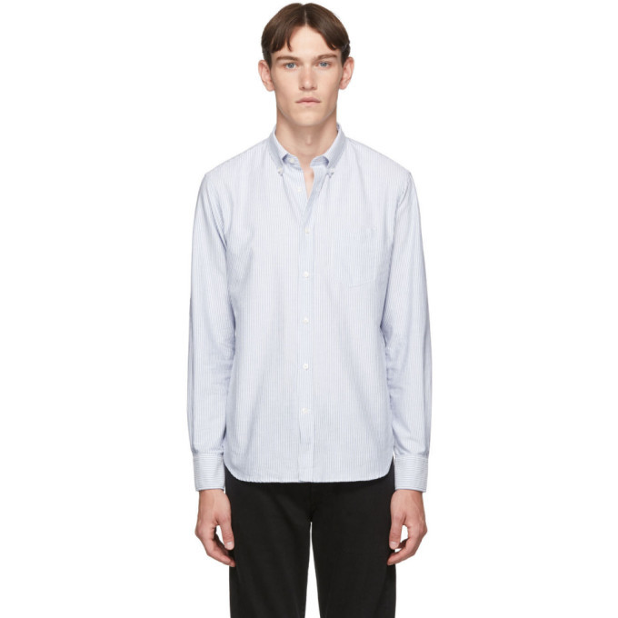 Officine Generale Blue and White Candy Stripe Oxfod Antime Shirt ...