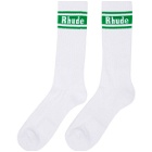 Rhude White and Green Logo Socks