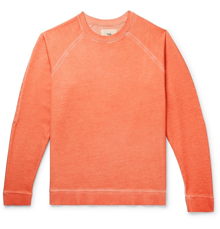 Photo: Folk - Rivet Garment-Dyed Loopback Cotton-Jersey Sweatshirt - Orange