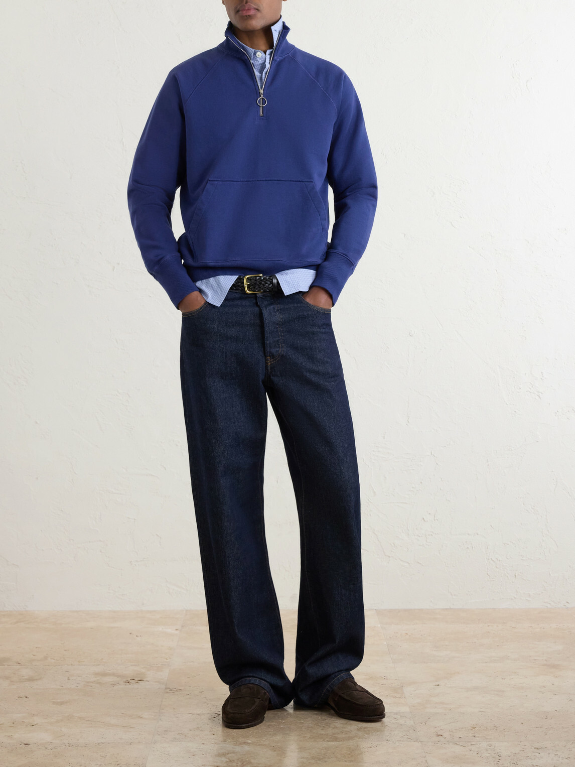 Drake's - Cotton-Jersey Half-Zip Sweater - Blue