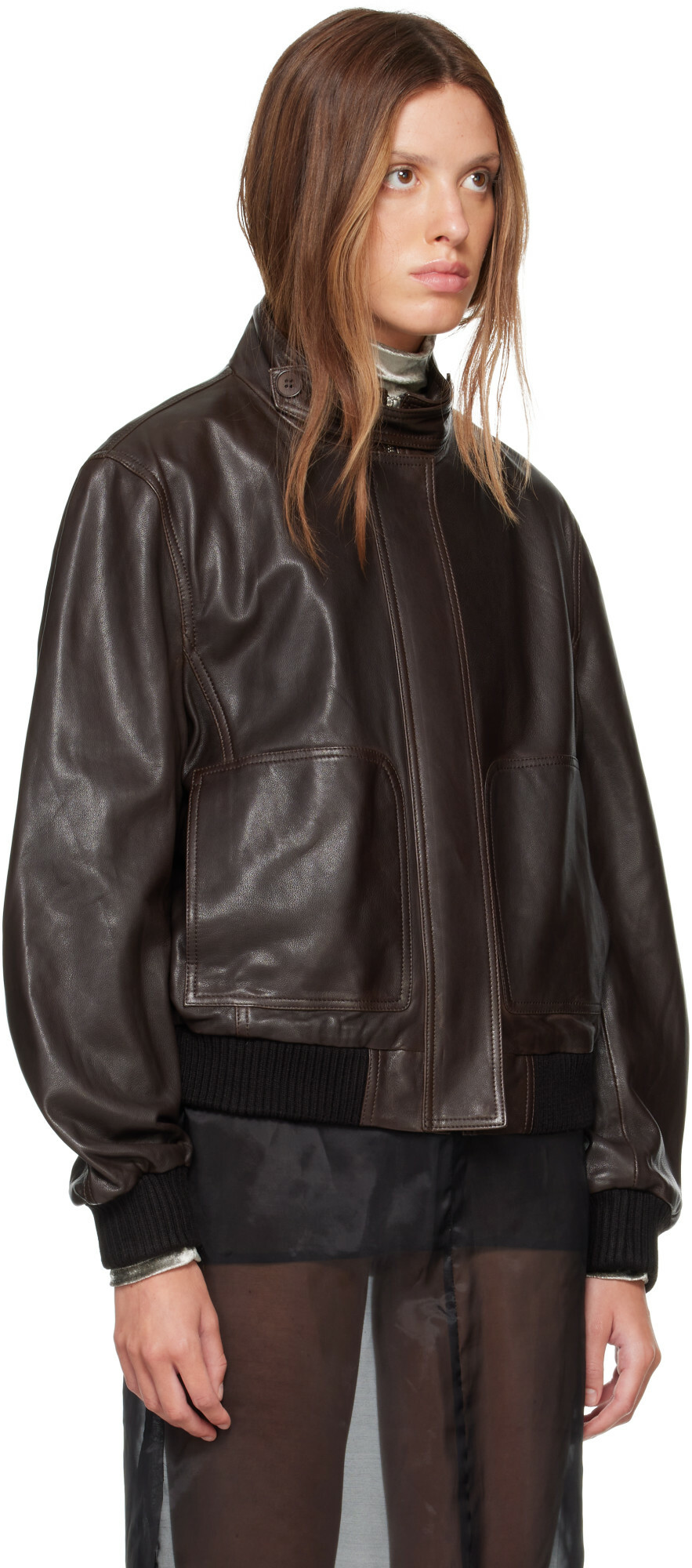 Nour Hammour Brown Rios Leather Bomber Jacket