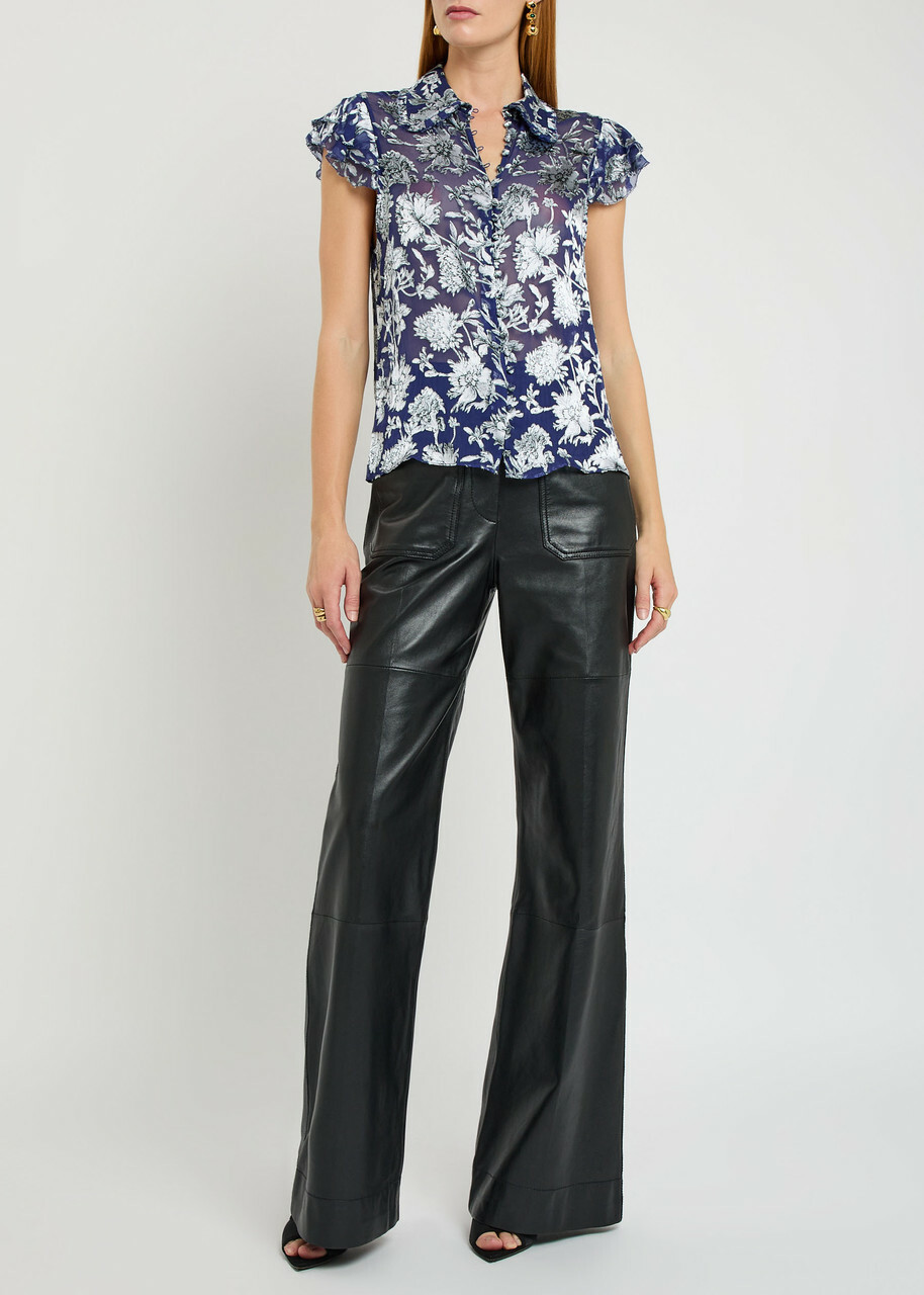Alice + Olivia Martel Floral Devoré Blouse Blue