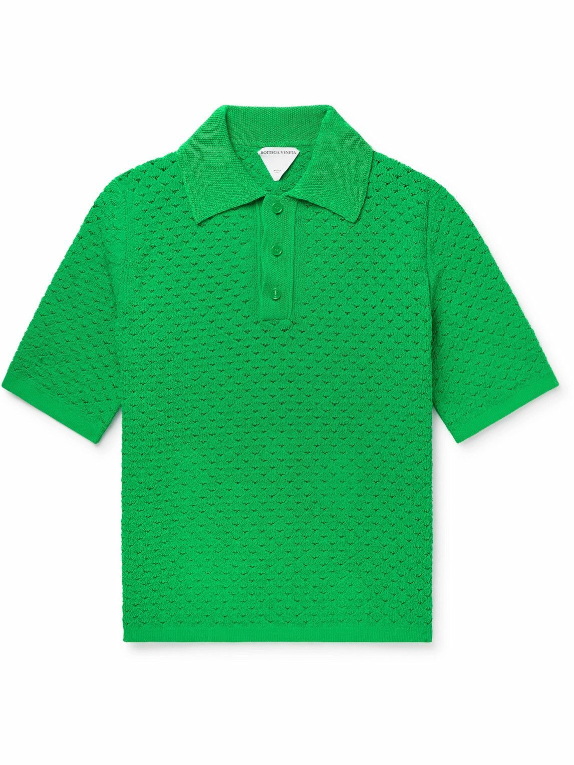 Bottega Veneta - Open-Knit Cotton-Blend Polo Shirt - Green Bottega Veneta - Open-Knit Cotton-Blend Polo Shirt - Green