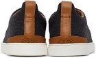 Ermenegildo Zegna Grey & Brown Wool Triple Stitch Sneakers