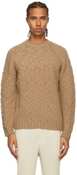 AURALEE Beige Slub Wool V-Neck Sweater