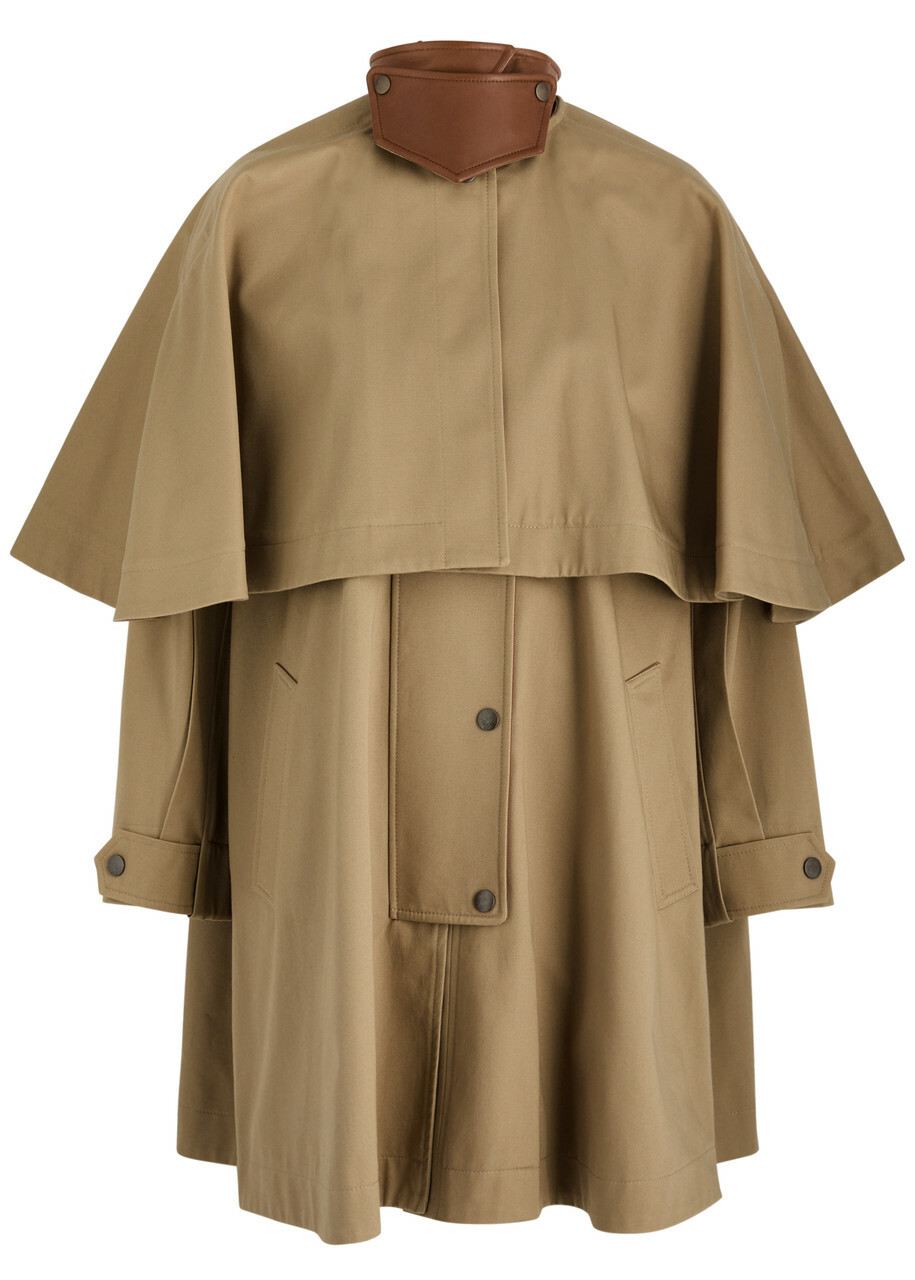 Chloe Women's Khaki Cape-Layered Cotton Coat Size 36 (UK8