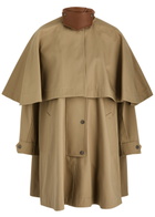 Chloe Women's Khaki Cape-Layered Cotton Coat Size 36 (UK8 / S), Leather Collar & Detachable Cape