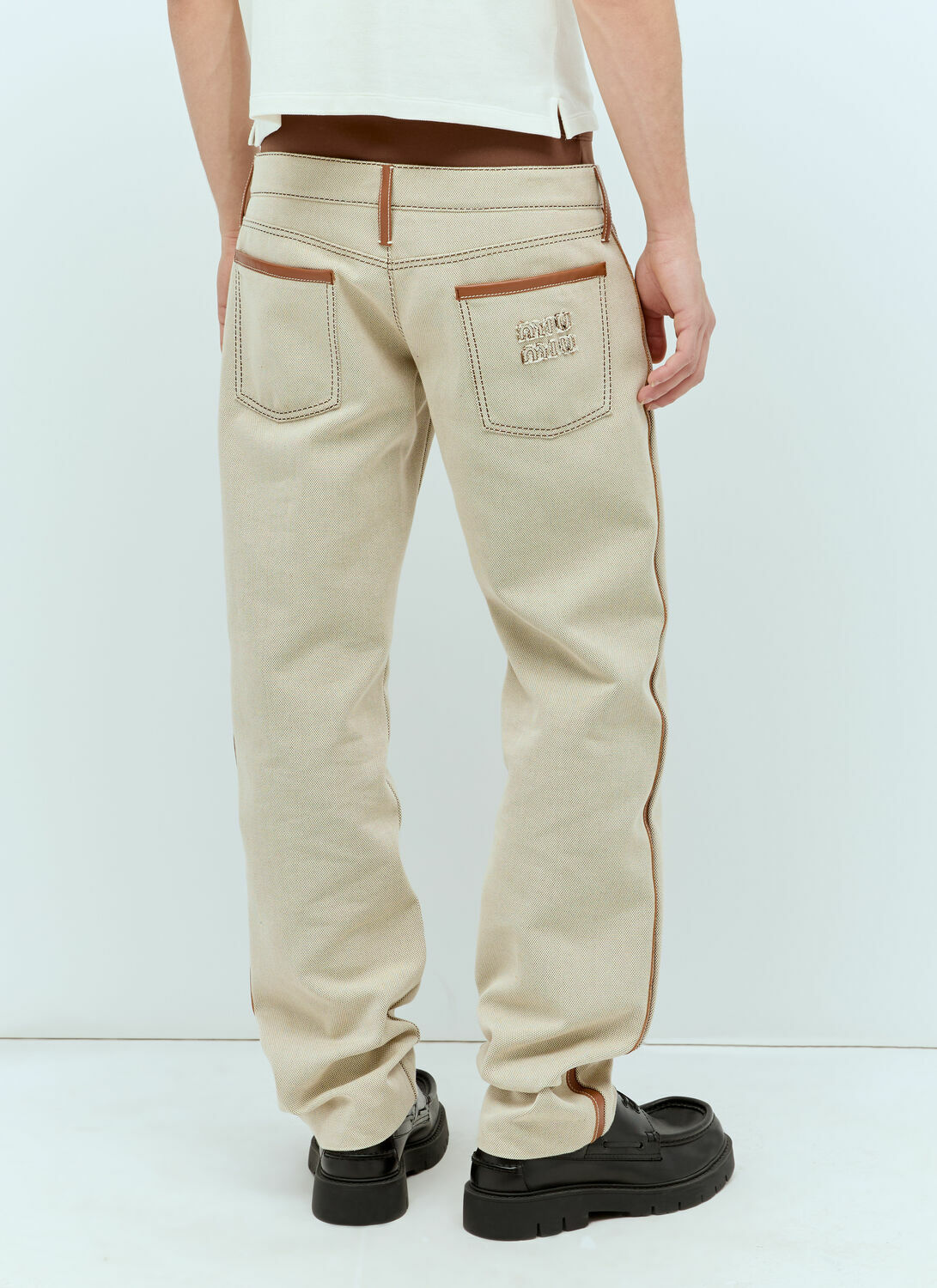 Miu Miu Leather Trim Canvas Pants