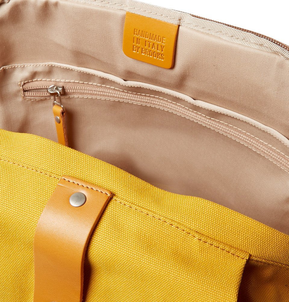 Brooks Brothers Yellow Leather Trimmed Canvas Tote Bag
