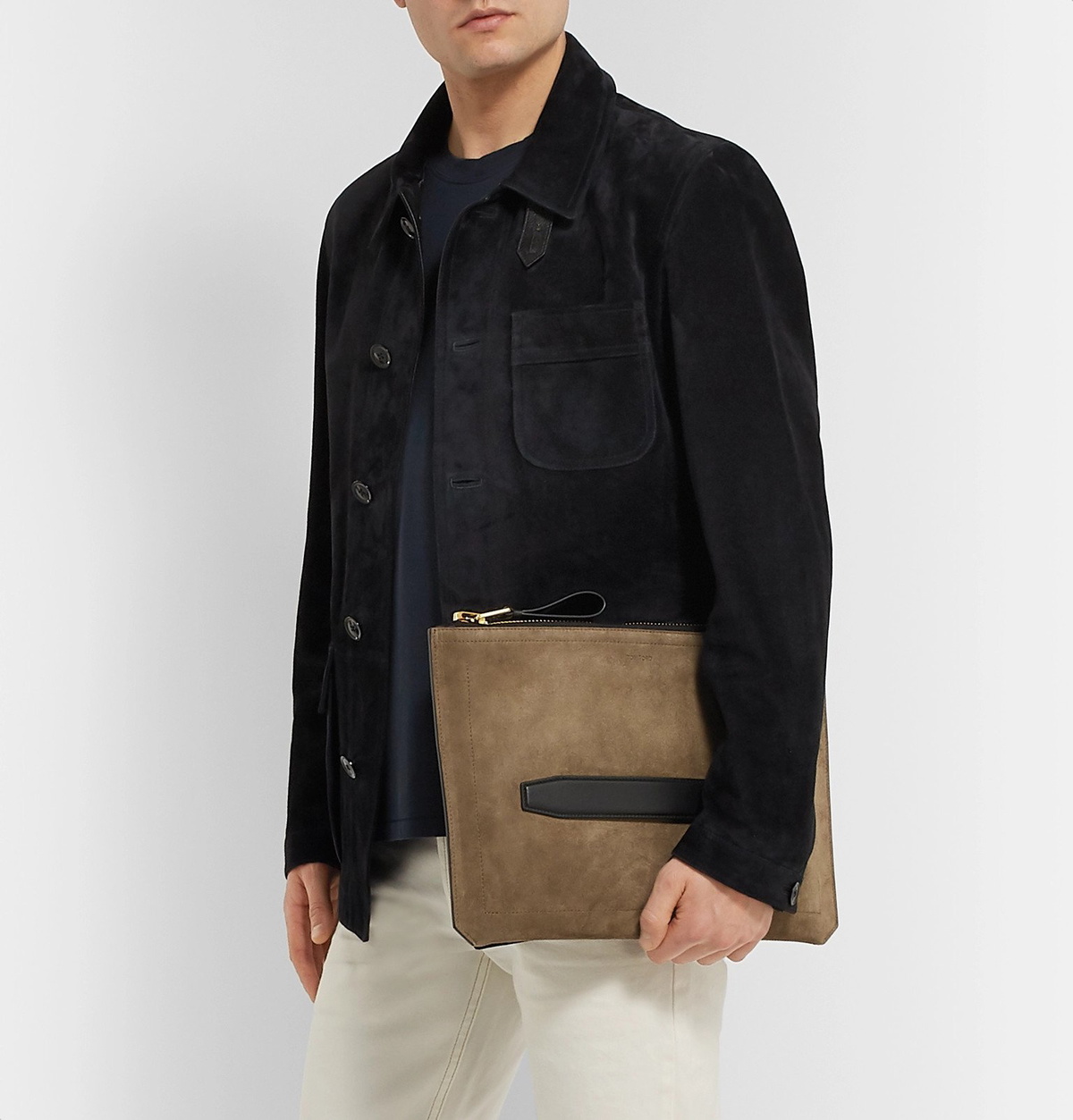 Logo Leather Trimmed Pouch in Black - Tom Ford