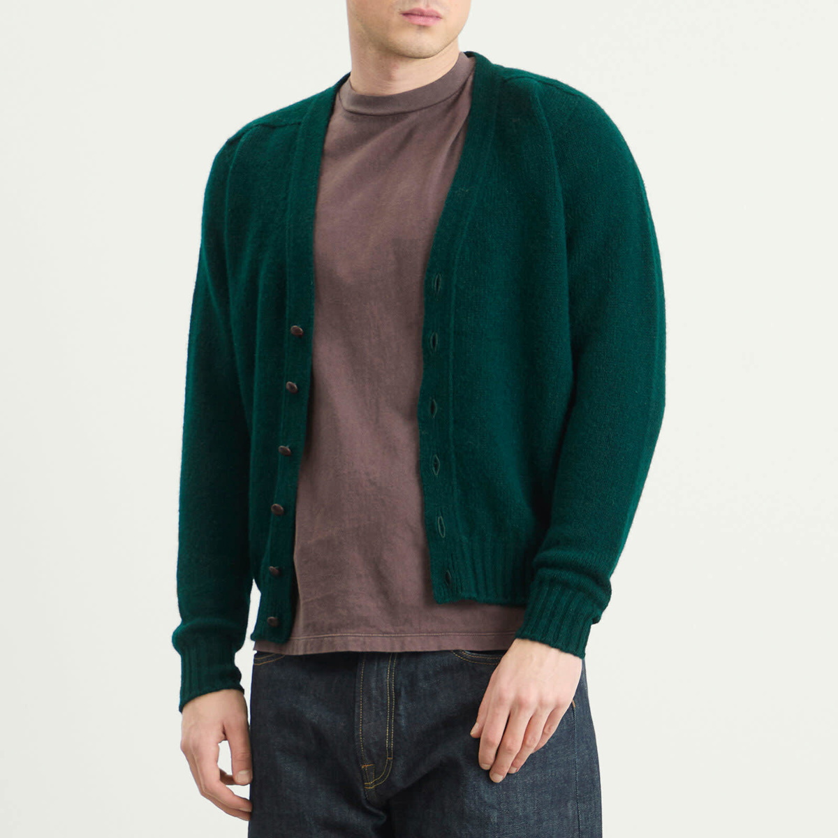 Jamieson's of Shetland Men's Jamiesons of Shetland V-Neck Cardigan in Green