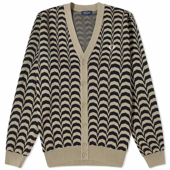 Photo: Fred Perry Men's Jacquard Knit Cardigan in Warm Grey