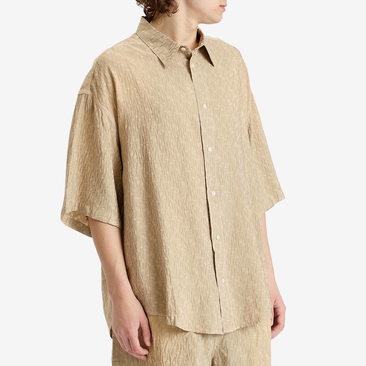 Acne Studios Men's Tonal Monogram Jacquard Shirt in Warm Grey Acne