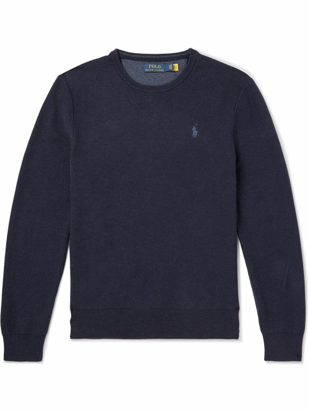 Photo: Polo Ralph Lauren - Logo-Embroidered Textured-Cotton Sweater - Blue