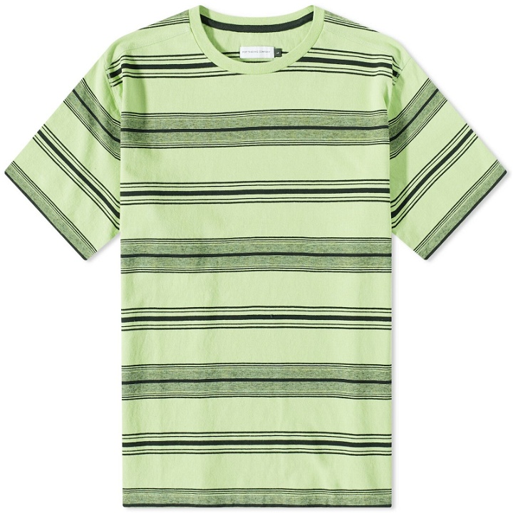 Photo: Pop Trading Company Men's Striped Logo T-Shirt in Jade Lime