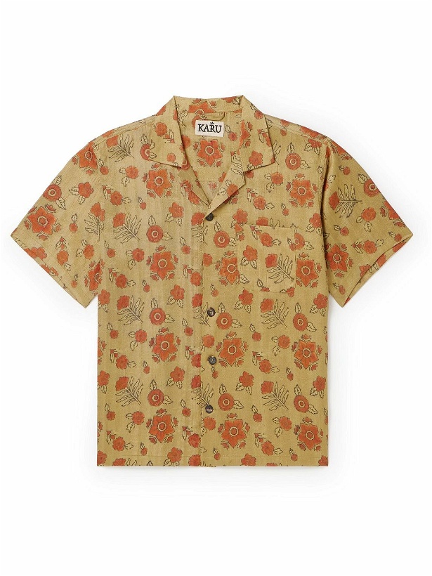 Photo: Karu Research - Camp-Collar Floral-Print Silk Shirt - Orange