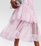 Self-Portrait Embellished lace-trimmed mesh midi dress