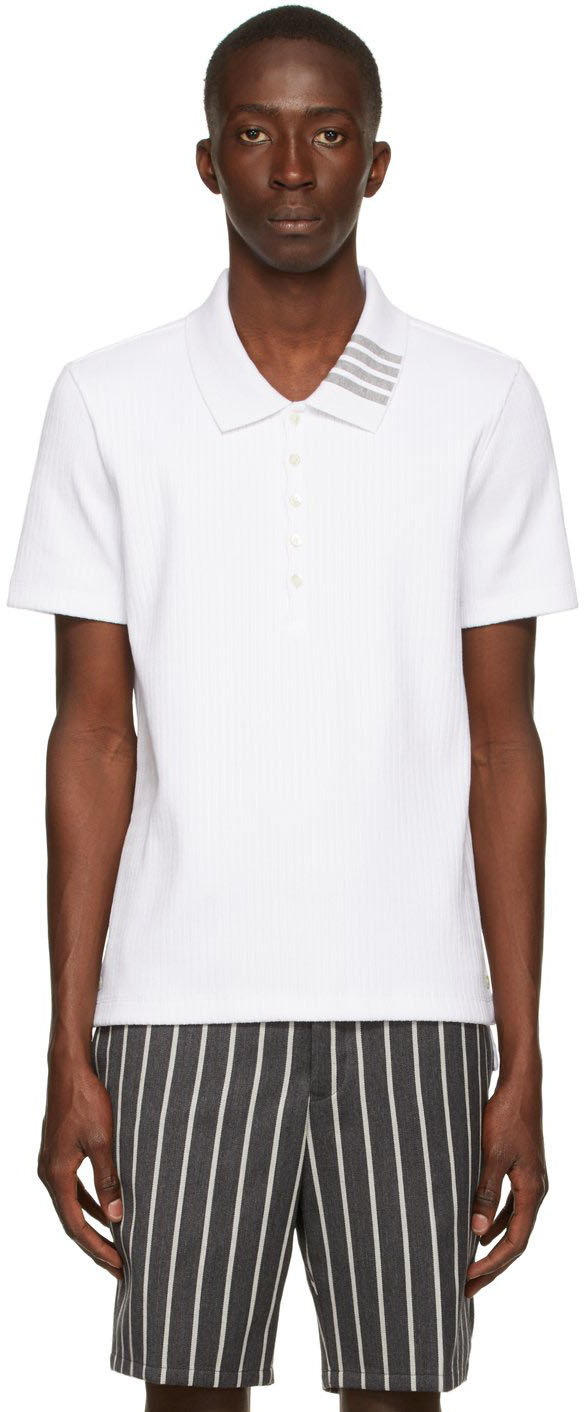 Thom Browne White Ribbed Polo Thom Browne