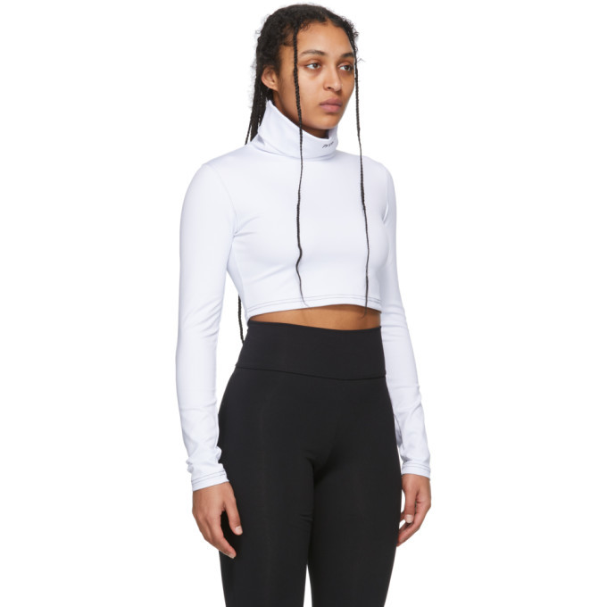 Pyer Moss White Embroidered Logo Cropped Turtleneck