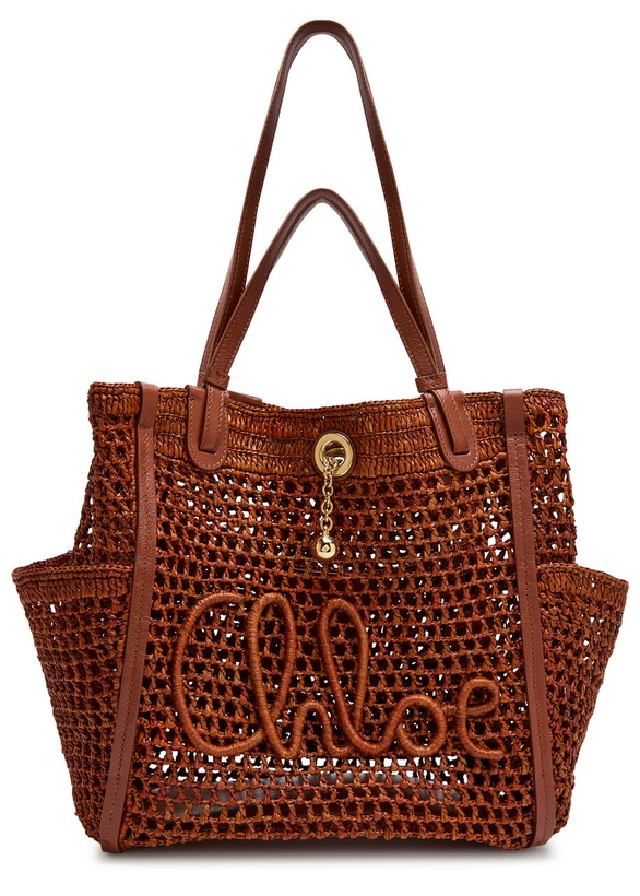 Photo: Chloe Iconic Logo Leather and Raffia Tote bag - Brown - One Size
