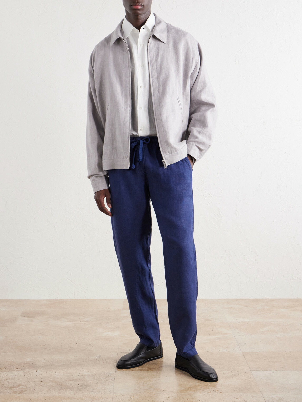 FEDELI - Straight-Leg Linen Drawstring Trousers - Blue