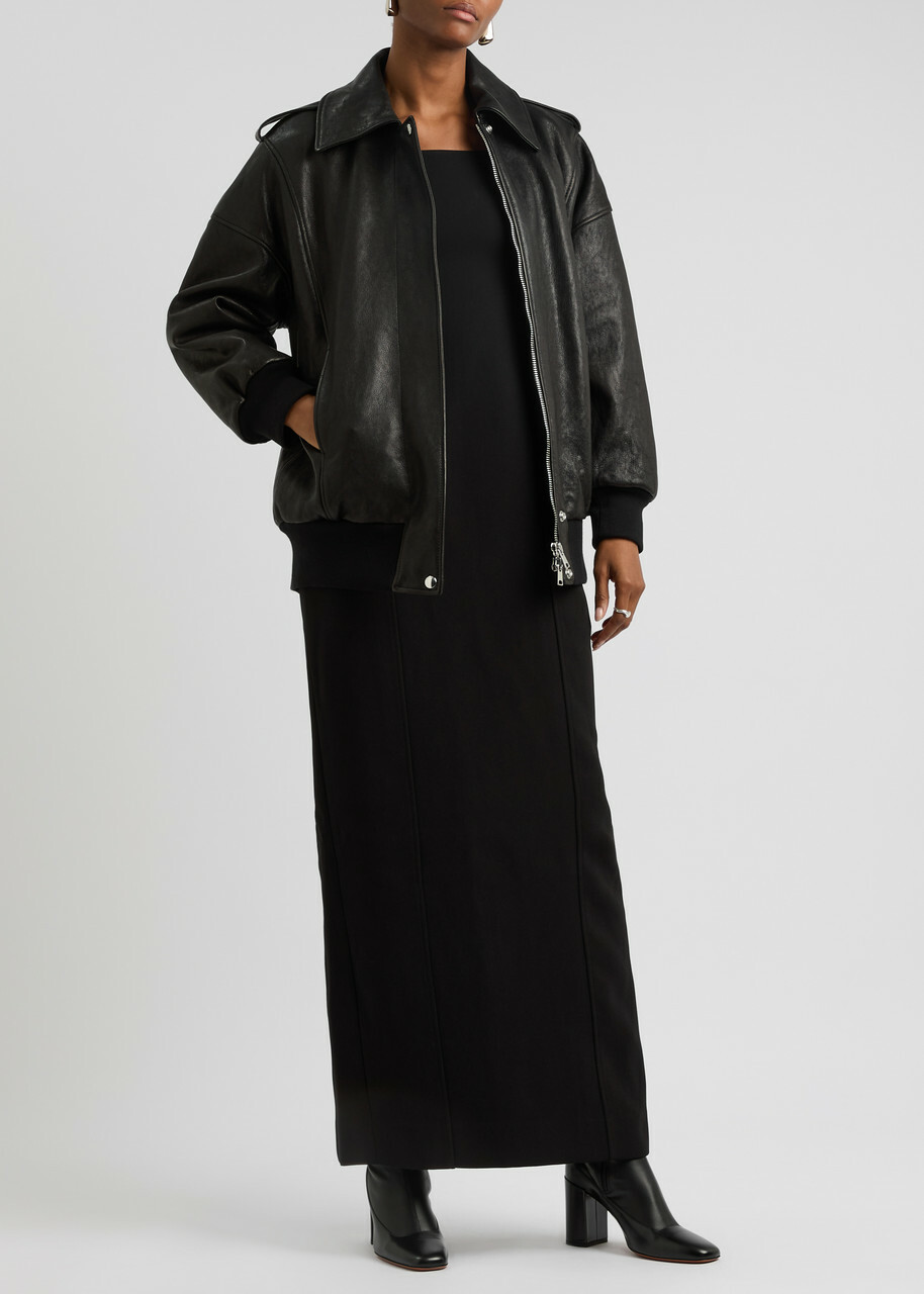 Alexander Mcqueen Padded Grained Leather Aviator Jacket Black