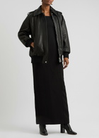 Alexander Mcqueen Padded Grained Leather Aviator Jacket Black