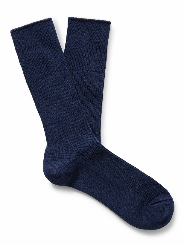 Photo: Anonymous Ism - Brilliant Ribbed-Knit Socks - Blue