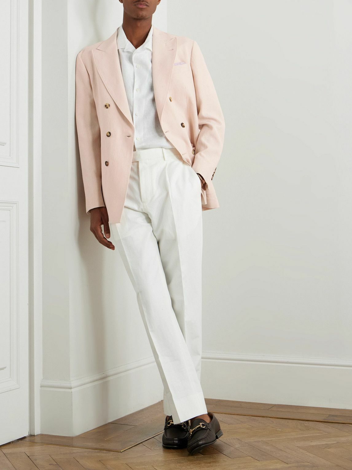 Brunello Cucinelli - Double-Breasted Linen Suit Jacket - Pink Brunello  Cucinelli