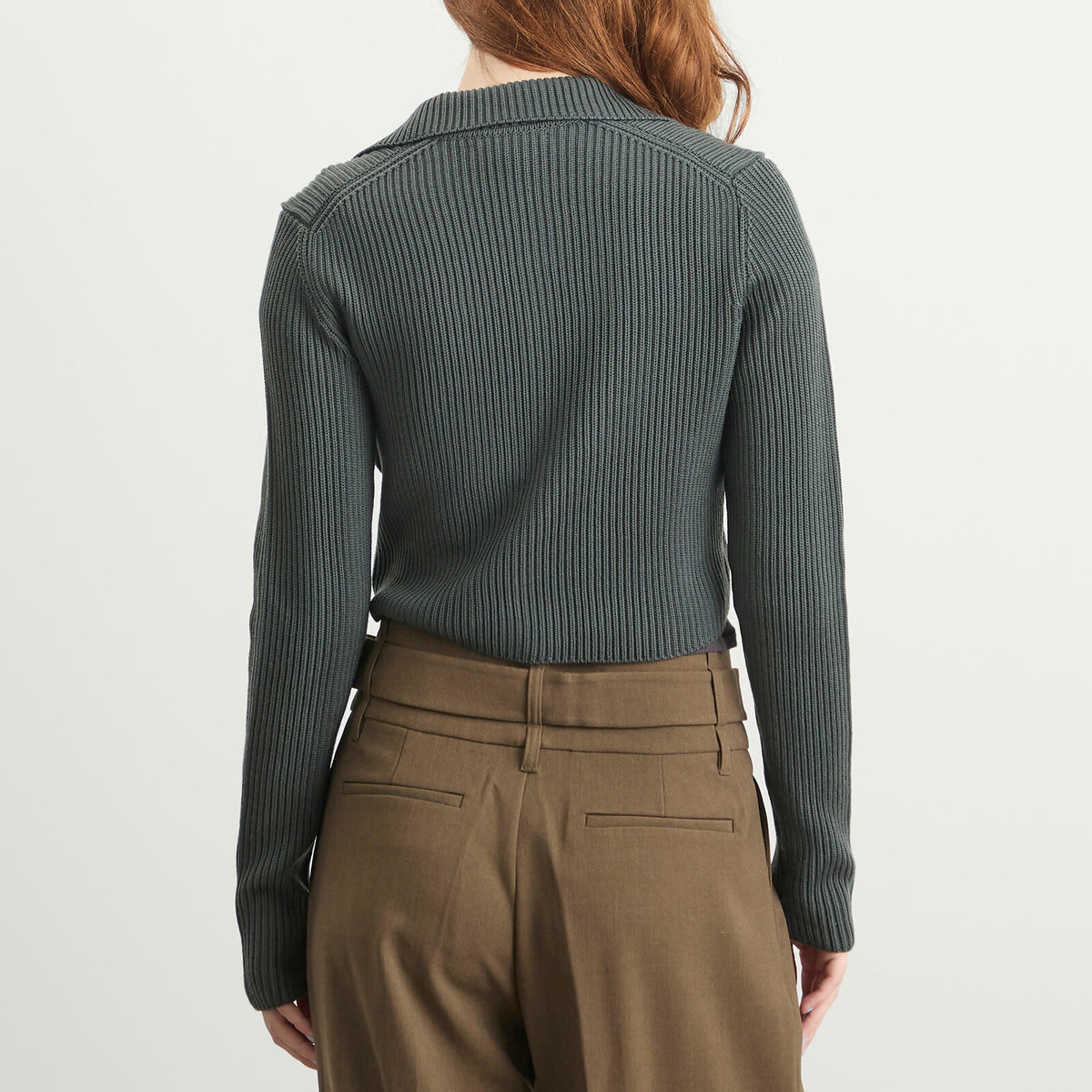 Auralee Women's Crop Knit Shirt Cardigan in Grey
