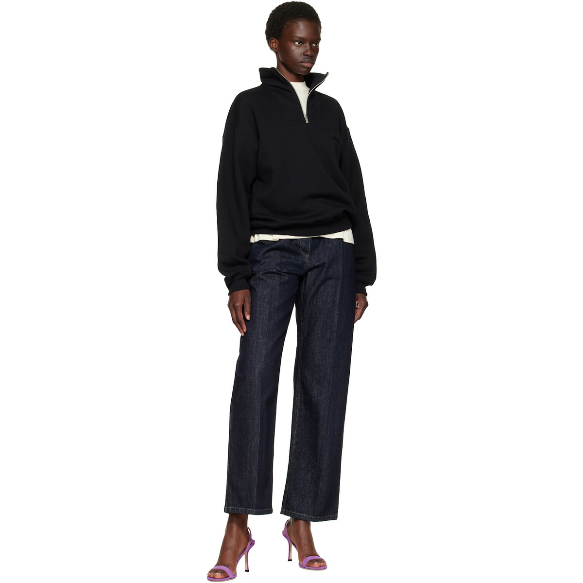 JACQUEMUS Black 'The Gros Grain' Zipped-Rollneck Sweatshirt