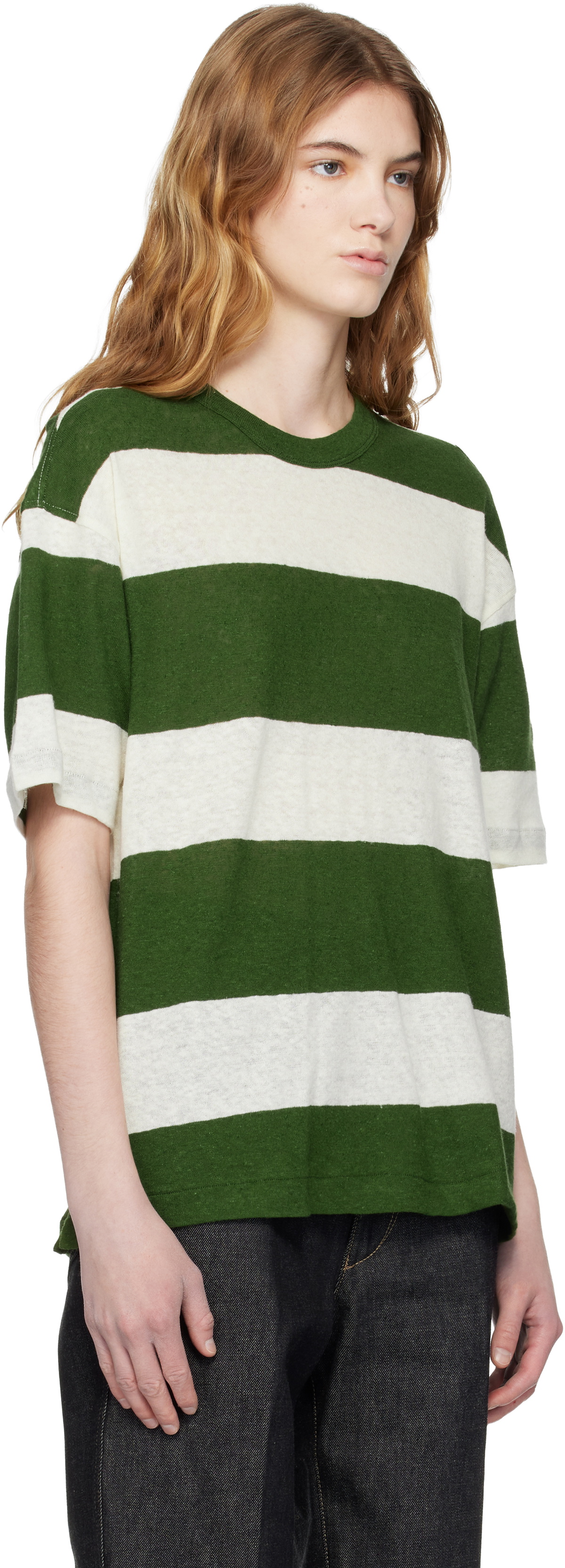 YMC Green & Off-White Triple Stripe T-shirt