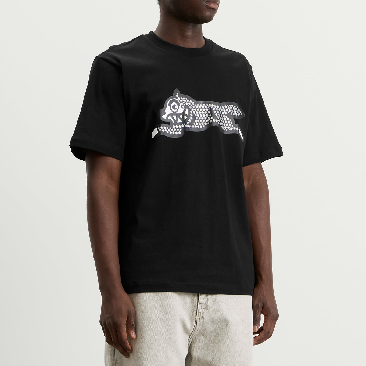 ICECREAM Men's Glitter Running Dog T-Shirt in Black