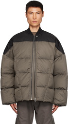 Rick Owens Gray & Black Paneled Down Jacket