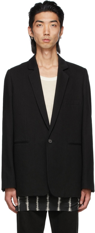 Photo: Ann Demeulemeester Black Cotton & Linen Single-Button Tailored Blazer
